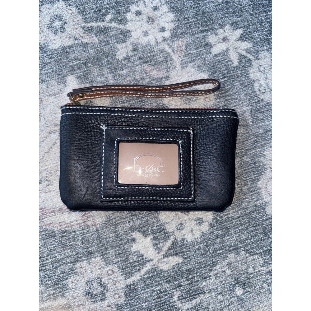 b.ø.c. Born Concept black pebbled  zipper pouch wristlet New